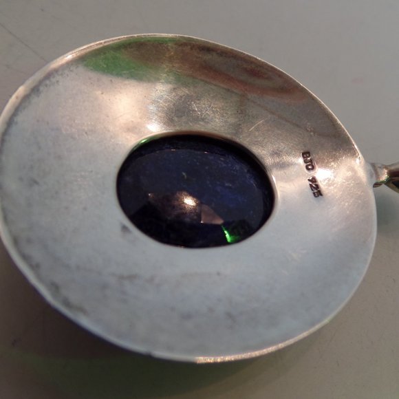 Samuel B Stamped 9.25 Sterling BJC Caviar Detailing Bold Pendant Blue Stone - Picture 8 of 12